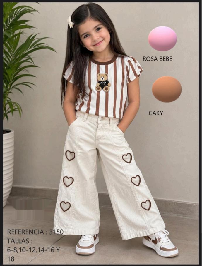 Conjunto Infantil de Camiseta a Rayas y Pantalón Ancho