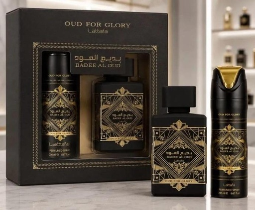 Lattafa Badee Al Oud Oud For Glory Eau  De Parfun Gift 100 ml + Perfumed Body Spray 200 ml / Unisex